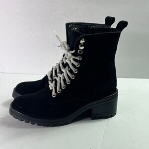 Steve Madden Boots Bootie Womens Sz 5.5 Black Gloat Suede Zip Laces Ankle